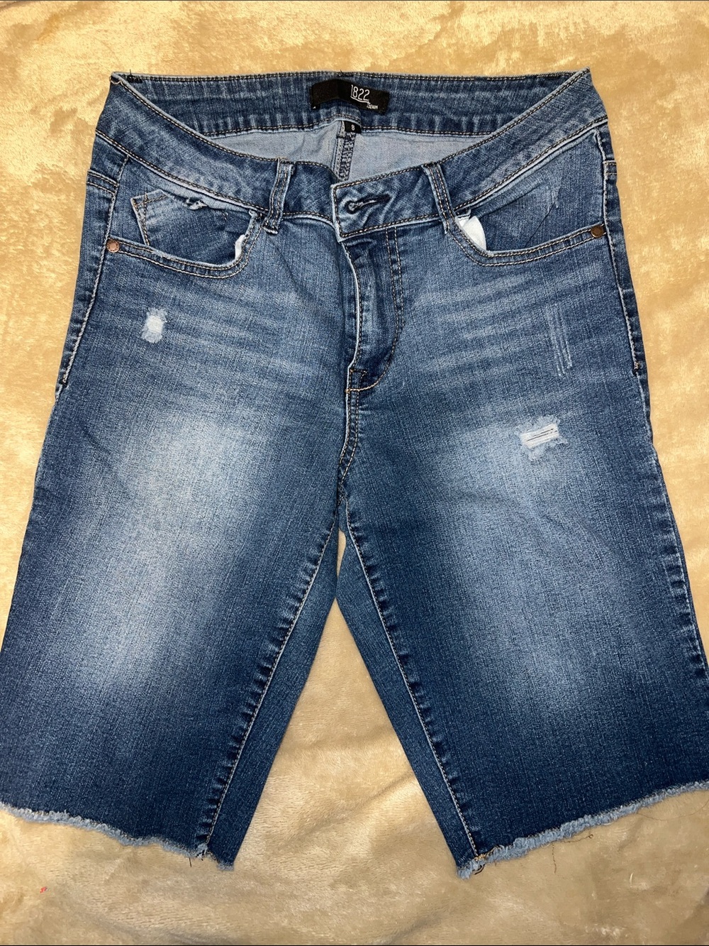1822 Denim Women's Blue Distressed Bermuda Shorts